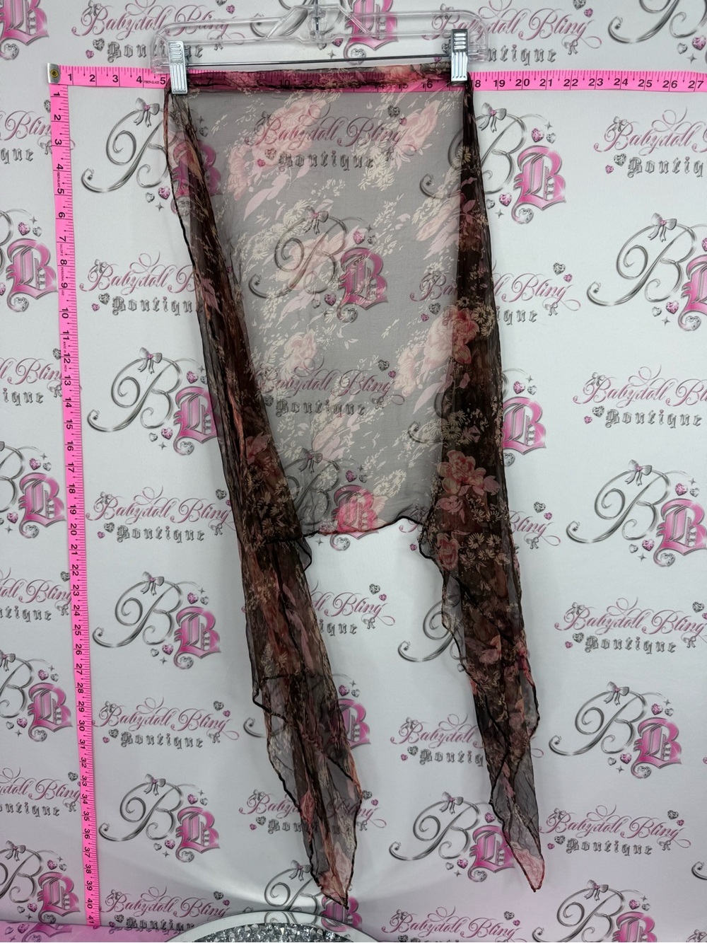 Scarf or wrap y2k Sheer Floral Scarf Wrap - Brown Floral